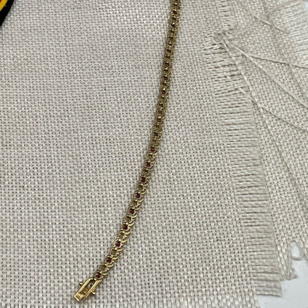 Vintage Gold Over 925 Sterling Silver Ruby & CZ Tennis Bracelet - Picture 12 of 16